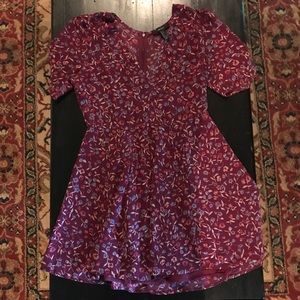 Magenta Floral Plunging Front Semi-Sheer Top Dress